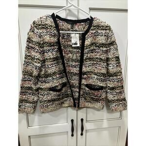 NWT Mango MNG Suit Jacket Blazer Women Open Tweed Knit SIZE SMALL Wool Acrylic